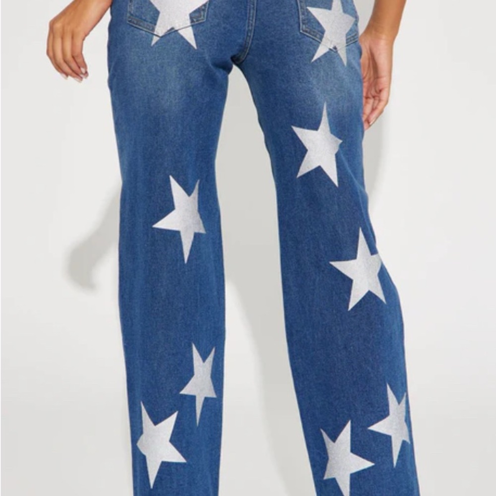 Fashion Nova Blue and silver Star Flare Jeans